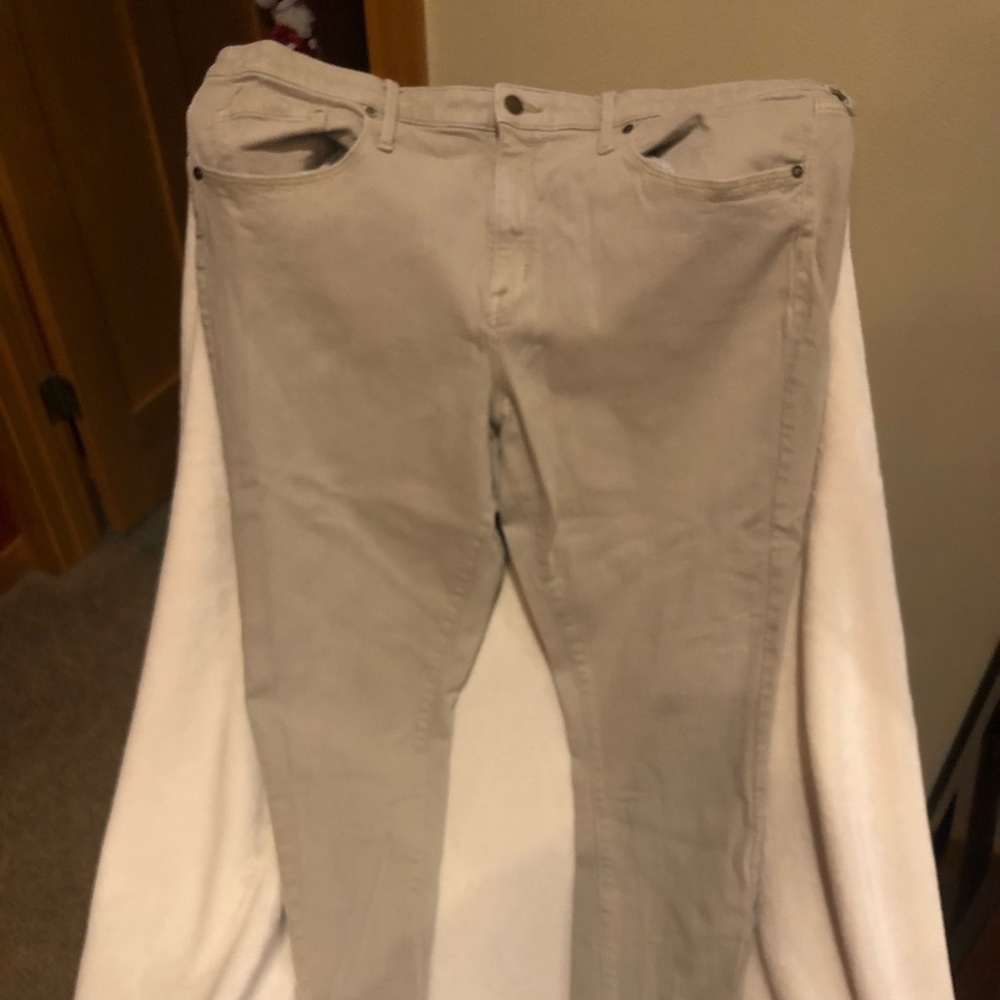 Skinny Light Khakis with Frayed Ankles